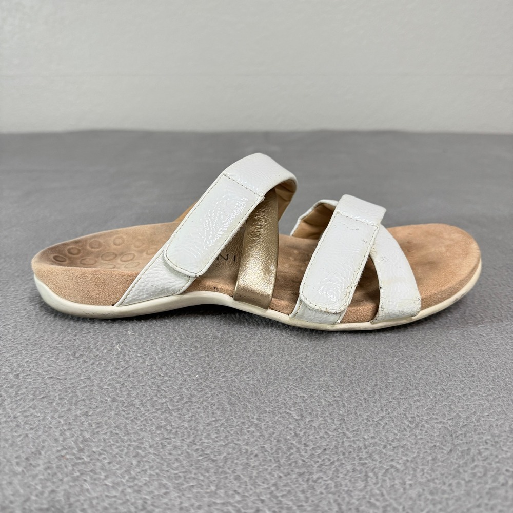 Vionic Hadlie Sandals Womens Size 10 White Gold Leather Orthotic Slide Strappy